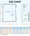 Diagram of size chart for Outdoor Waterproof Electrical Junction Box IP67 ABS Plastic Enclosure, dimensions in inches