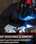 Welder using DynaMIG Traditional MIG Welding Gloves with top grain leather and heat resistant split leather back for dexterity and comfort.