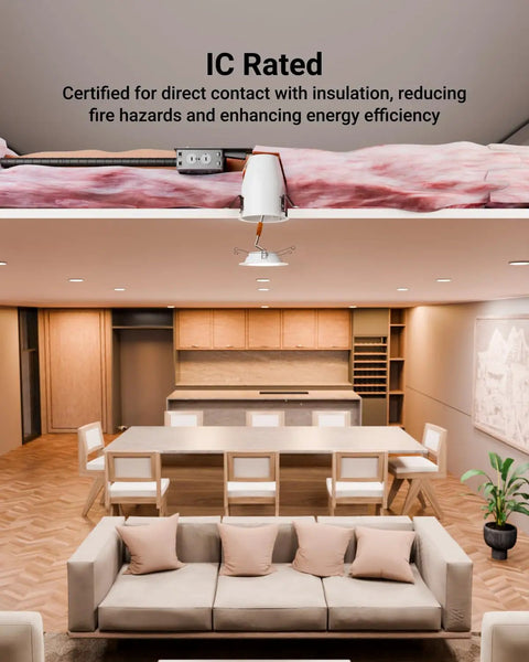 4 Inch Remodel Recessed Lighting Can Housing With TP24 Connector, Air Tight IC Rated Steel Can installed in insulated ceiling.