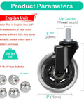 Hella Quiet Office Chair Casters Replacement Wheels Three Inch Size, featuring 3/8-16 UNC thread stem and smooth rolling design.