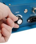 Adjusting speed dial on Dead Center 110V Rotary Welding Positioner Turntable, with clear markings for smooth action.