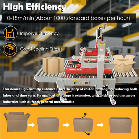Pro Grade Automatic Carton Sealer Featuring Double Flap Tape Sealing Machine with adjustable conveyor for efficient sealing.