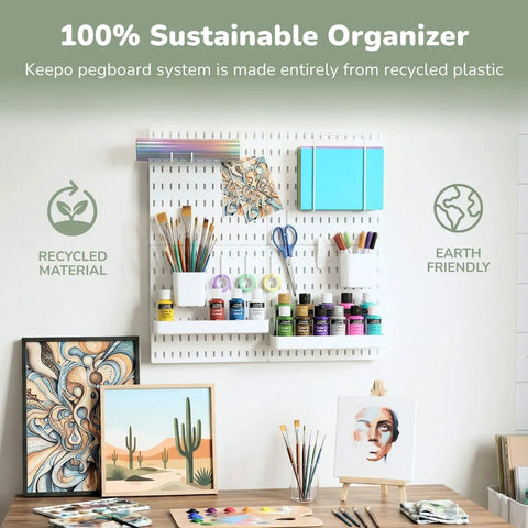 Boss Level Peg Board Wall Organizer With Expanding Plastic Panels For Home Office Storage Craft Room Vibes And Gaming Setup White 22x22 Inches, sustainable organizer with recycled material.