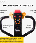 Built-in safety controls of Heavy Duty 4,400 Lb Capacity Electric Pallet Truck With Lithium Ion Battery including emergency reverse and brake.