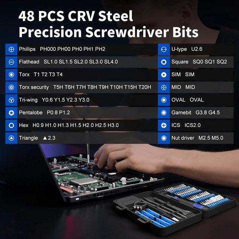 Using Compact 64 Piece Precision Screwdriver Set With Torx Triwing Pentalobe Bits For Electronics Repair Kit on a laptop