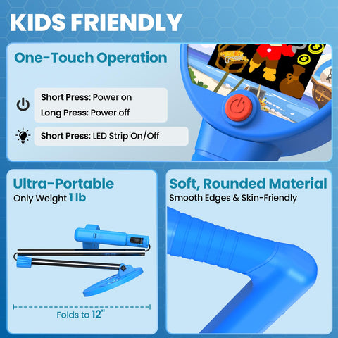DR.ÖTEK blue kids metal detector with adjustable lightweight shaft and LED-lit 6.7-inch coil