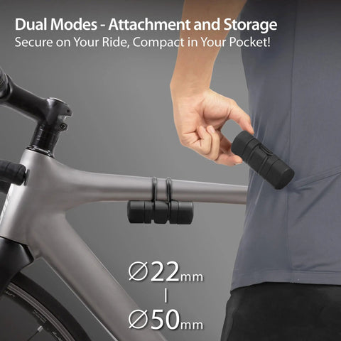 12 In 1 Bike Tool Kit With Ratchet Wrench Compact Silicone Capsule attached to a bike, shown being pocketed