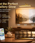 Premium Rechargeable Motion Sensor Picture Light Gold Wall Mounted Frame Illuminator shown with color temperature options and brightness levels.