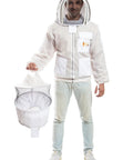 Person wearing Beekeeping Fully Ventilated Jacket With Round Veil Unisex 2XL White Multi Color Heavy Duty Zippers