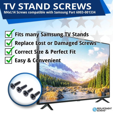 Top Shelf Replacement TV Stand Screws Compatible With Samsung 6003-001334 Metric Self Tapping Black Machine Fasteners set of four screws.