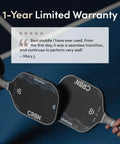 Two TruFoam Waves Paddle With Elongated Handle, Carbon Fiber Pickleball Paddle, side by side on court with review.