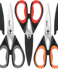 Three Pack 8.7 Inch Kitchen Scissors All Purpose Heavy Duty Shears With Sheath For Food Prep Meat Poultry Fish Veggies Seafood And More Tough As Nails Razor Sharp Multi Use Kitchen Tools For Home Camp And RV, three color handles