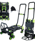 Two-In-One Portable Stair Climbing Dolly With Retractable Handle, 330 Lb Dolly Cart On Wheels For Stairs And Flat Surfaces, Foldable Hand Truck For Home, Warehouse, Supermarket, And Camping, Green