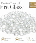 1/2 Inch Ultra Clear Fire Glass Beads For Fire Pit, 10 Lb White Reflective Drops For Fireplace displayed on white background