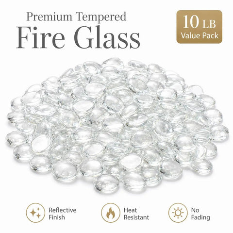 1/2 Inch Ultra Clear Fire Glass Beads For Fire Pit, 10 Lb White Reflective Drops For Fireplace displayed on white background