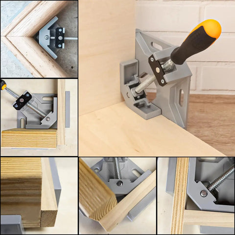 2 Pack Corner Clamps For Woodworking Premium 90 Degree Right Angle Clamps Adjustable Swing Jaw Aluminum Frame in use on wood
