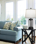 Living room setup with sofa and Set Of Two Farmhouse Style Table Lamps With USB Ports And AC Outlet 3 Way Dimmable Touch Bedside Lamps