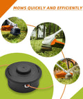 Compatible 25 2 Bump Feed Trimmer Head Replacement for Weedeater and Brush Cutters with Durable Nylon Line System shown on lawn.