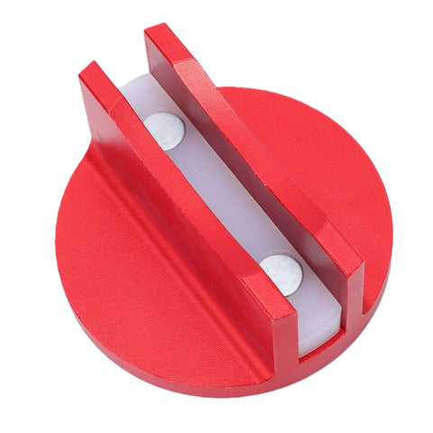 Red Magnetic Jack Pad For Cars And SUVs, Aluminum Grooved Pinch Weld Jack Adapter With Frame Rail Protector, top view