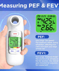 Bluetooth Peak Flow Meter With Digital PEF FEV1 Monitor For Asthma, hand-held white device with green display