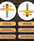 Pro Grade 3 Piece Router Bit Set With Half Inch Shank showcasing knife material and woodworking features