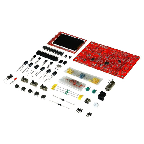 Oscilloscope DIY Kit Bundle With 100MHz Probe, Clip Probe, And ESD Safe Silicone Mat components laid out on a white surface.