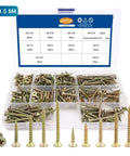 Zinc Plated Flat Head Self Tapping Wood Screws Assortment Kit 151 To 251 Pieces Perfect For DIY Quick Fixes Decks Furniture Cabinets And Woodworking Projects Dual End Thread Linking For Hidden Tight Joints And Easy Self Penetrating Spiral Design, M3.5 M4 organizer