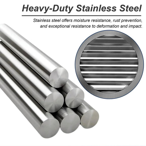 Heavy Duty Stainless Steel Ventilation Access Panel Cover For Embedded Drywall Wall Systems Featuring Easy Peasy Installation And Built Tough Rust Resistant 29 Inch Air Exhaust Grille Plate For Swift Heat Dissipation, close-up of thick stainless steel bars.
