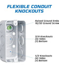 Built Like A Tank 4X2 Inch Galvanized Steel Junction Boxes 10 Pack showing conduit knockouts and internal features.