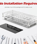 Premium Screwdriver Organizer Holder For Desktop Tools, silver finish, on display next to various tools, no installation required
