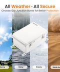 Rugged Outdoor IP67 Junction Box Waterproof Electrical Enclosure with hinged gray cover in all weather conditions.