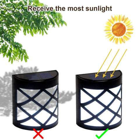 Eight Pack Solar Fence Lights Cold White Outdoor Waterproof Wall Lights For Garden Patio showing sunlight reception