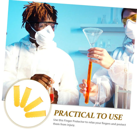 100 Pack Anti Static Latex Finger Covers For Joint Support And Blister Shield in use during lab work to protect fingers.