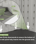 Diagram showing assembly instructions for the 8x6 Ft Plastic Outdoor Storage Shed With Floor Lockable Door And Window Beige Resin