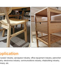 Side view of wooden chair and shelving unit displayed in a store setting, showcasing furniture applications.