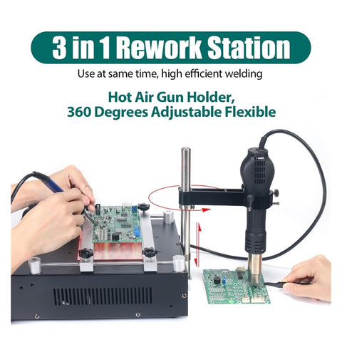 High Power 1200W Soldering And Rework Station with Preheater and Hot Air Gun for PCB Repair.
