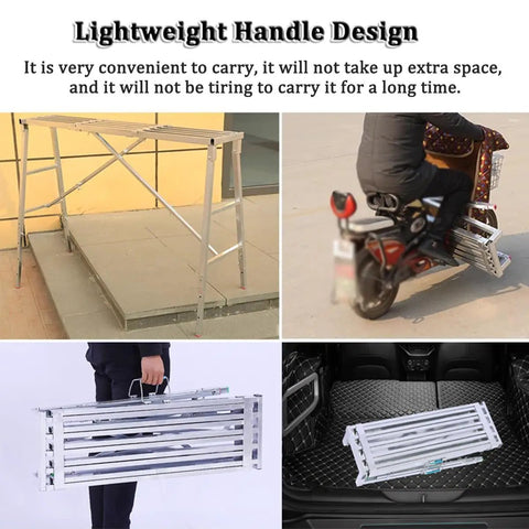 Foldable Scaffold Platform With Adjustable Height And Length, Heavy Duty Work Tower for easy transport on a motorcycle.