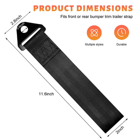 Beast Grade Heavy Duty Racing Tow Strap With Jdm Style Trailer Hook dimensions 11.6x2 inch solid black nylon for bumpers.