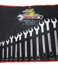 SAE Full Polish Combination Wrench Set 3/8 To 1-1/4 Inch, 14-Piece, displayed in red and black roll pouch
