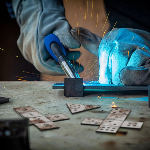 Person welding with 3 Piece Welding Practice Kit With Mild Steel Coupons And Triangle Plate For Beginners DIY TIG MIG Gas Arc Stick