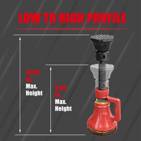 Beefy 5 Ton Screw Jack For Vehicles And Home Projects, Heavy Duty Car Support Jack With Height Adjustable 9.5 To 13.4 Inches, Red.