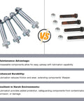 Heavy Duty 9/16 X 3 Inch Greaseable Trailer Axle Spring Bolts And Shackle Bolt Kit, contrasting shiny new bolts with rusty old counterparts.