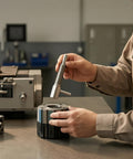 User holding Heavy Duty Spring Indexing Plunger With Rugged L Handle For Snappy Manual Retraction, positioning it on a workpiece.