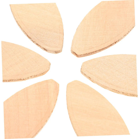Quality Wood Biscuit Joiner Plates For Sturdy Furniture Assembly Heavy Duty Slotting Blocks arranged in a circle showing light yellow hardwood texture.