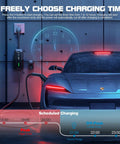 Car being charged with a Level 2 EV Charger 32A 7.4 kW Portable With 25 Foot Cable ETL Certified SAE J1772 240 Volt NEMA 14 50