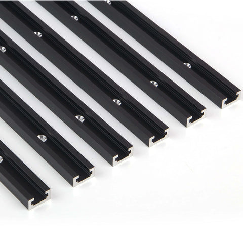 Six-pack of Pro Grade 48 Inch Universal T Track For Woodworking Double Cut Jig Profile With Predrilled Mounting Holes Anodized Aluminum T Track Set.