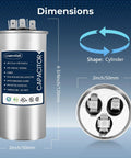 Heavy Duty Dual Run AC Capacitor 45/7.5 MFD 370V 440V Round CBB65 Style dimensions and shape details