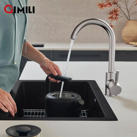 Bar Sink Faucet Single Hole Brushed Nickel Modern Wet Look For Small Kitchen Farmhouse RV Camper Outdoor Utility Bathroom With RV Adapter 1/2 To 3/8 Sleek Stainless Steel Construction Easy Install And Durable Finish
