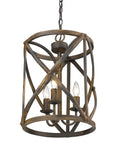 Open Cage Rustic Farmhouse 3 Light Pendant in Antique Black Iron for Cozy Country Living Vibes Vintage Charm Distressed Metal Finish