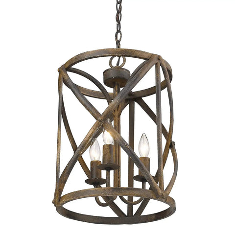 Open Cage Rustic Farmhouse 3 Light Pendant in Antique Black Iron for Cozy Country Living Vibes Vintage Charm Distressed Metal Finish